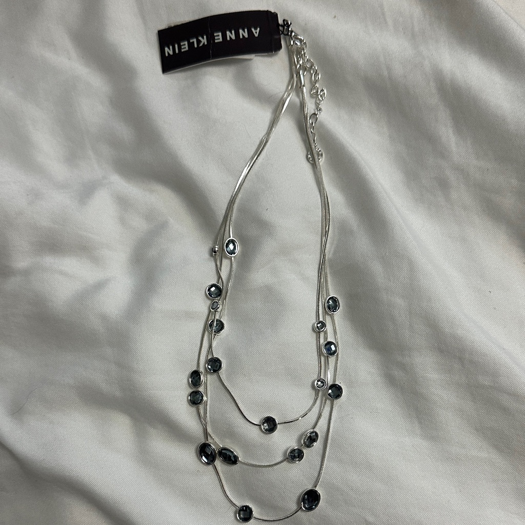 Anne Klein Silver Necklace With Dark Blue Gems 16$